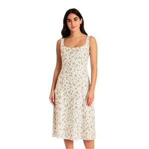 CeCe Cottagecore Midi Dress Off White Soft Floral Print NWT Women’s Size‎ 2